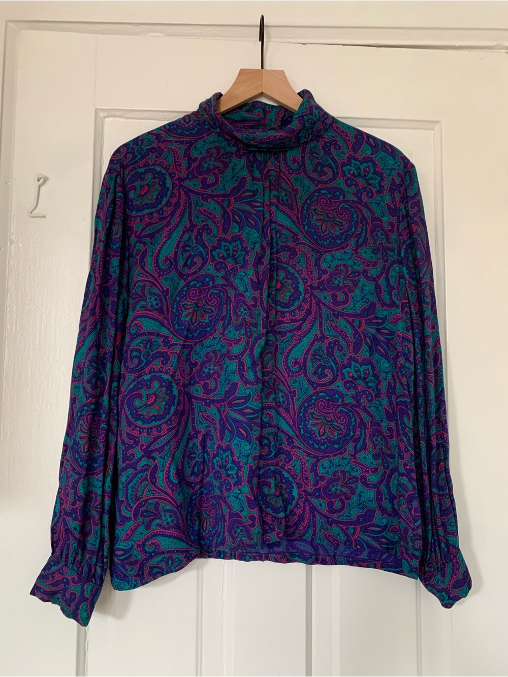 Vintage Pendleton Teal & Purple Paisley Mock-Neck Blouse